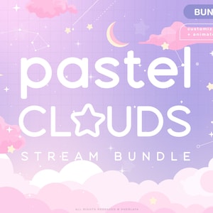 Twitch Pastel Clouds Stream Package Celestial / Cherry Blossom / Spring / Pastel / Mint / Overlay / Kawaii / Dreamy / Animated / Purple