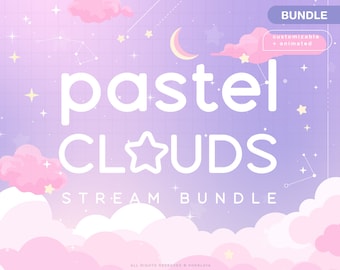 Twitch Pastel Clouds Stream Package Celestial / Cherry Blossom / Spring / Pastel / Mint / Overlay / Kawaii / Dreamy / Animated / Purple