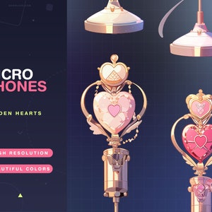 2x Vtuber Microphones Golden Hearts / Pink / Assets / VTuber / Cute / Pink / Mint / Vtube / Kawaii