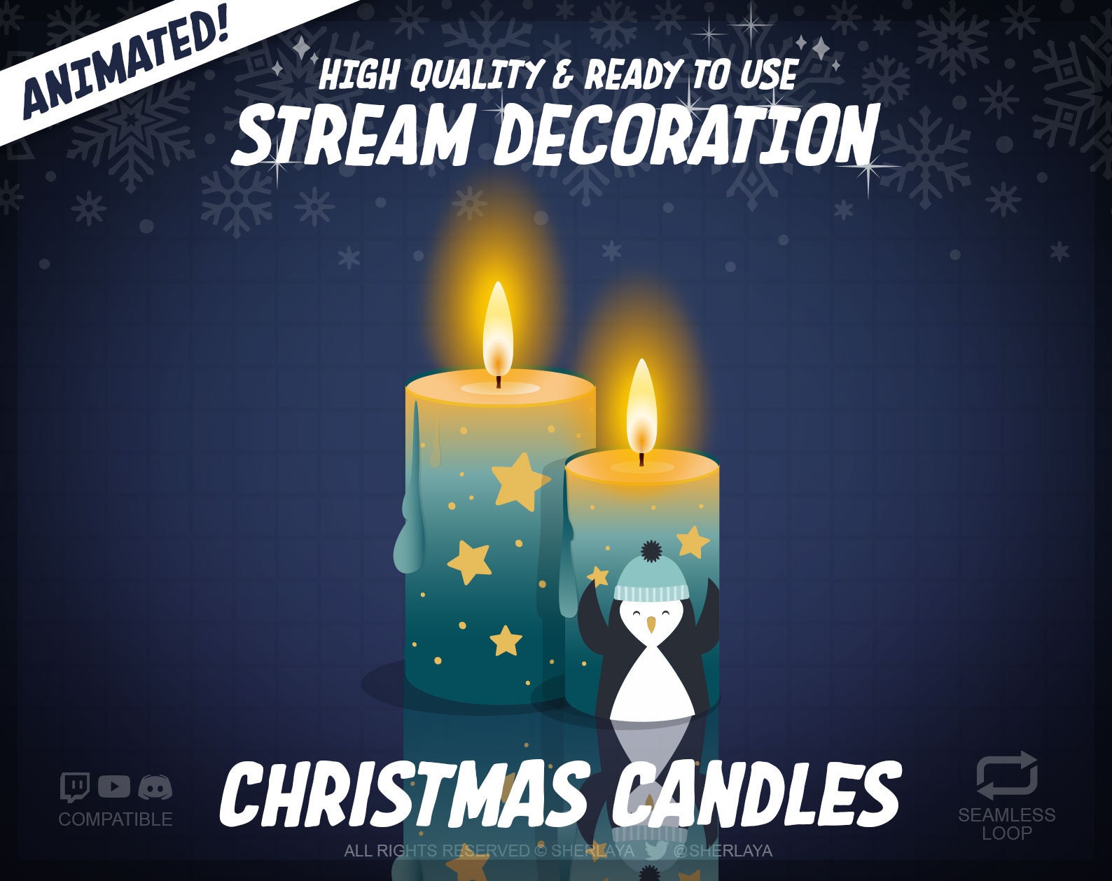 1x Animated Stream Decoration Christmas Candle Penguin / Christmas / Advent / Winter / Xmas / Season / December / Cozy / Snowfall
