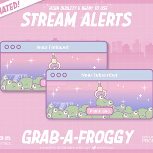 7x Animated Alerts Grab A Froggy / Fun Fair / Pastel / Overlay / Border / Alert / Kawaii / Twitch / Pixel / Frog / Pink / Rose
