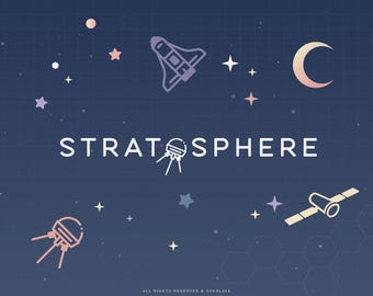 Twitch Stratosphere Package / Pastel / Universe / Turquoise / Blue / Planets / Overlay / Kawaii / Dreamy / Animated / Galaxy