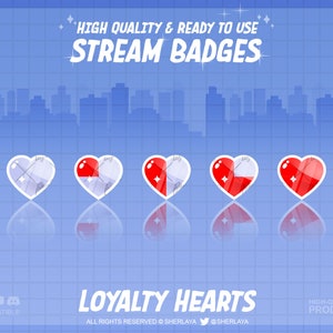 5x Badges Twitch Loyalty Hearts Sub / Bit / Twitch / Glossy / Pastel / Cute / Kawaii