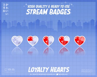 5x Badges Twitch Loyalty Hearts Sub / Bit / Twitch / Glossy / Pastel / Cute / Kawaii