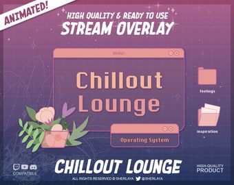 Animated Overlay Chillout Lounge Purple / Pink / Lofi / VTuber / VTuber friendly / Alerts / Kawaii / Cute / Ambient / Flower