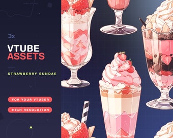 Vtuber Assets Strawberry Sundae/Vtube/Vtubing/Twitch/Kawaii/Manga/Cute/Cup/Ice Cream/Cafe