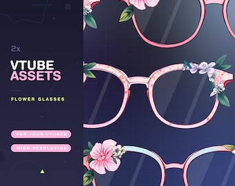 2x Vtuber Assets Flower Glasses / Vtube / Vtubing / Twitch / Kawaii / Manga / Cute / Angel / Watercolor / Glass