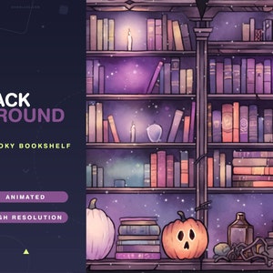 3x Vtuber Animated Backgrounds Spooky Bookshelf / Halloween / Vtube / Assets / Witchy / Blue / Books / Reading / Author
