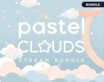 Twitch Pastel Clouds Stream Package Blue / Cherry Blossom / Spring / Pastel / Mint / Overlay / Kawaii / Dreamy / Animated / Purple