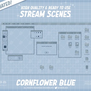 4x Stream Screens Cornflower Blue Retro / Cute / Pastel / Frame / Border / Camera / Kawaii / Twitch / Pixel / Stream