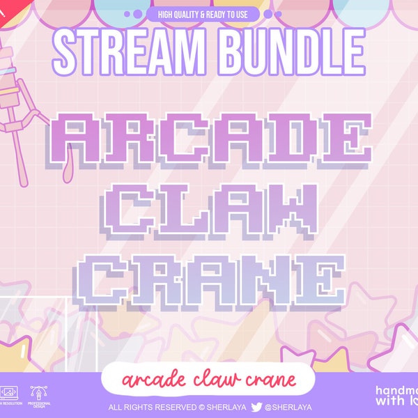 Twitch Arcade Claw Crane Machine Pink Stream Package / Fun Fair / Pastel / Overlay / Border / Alert / Kawaii / Twitch / Pixel / Pink / Star