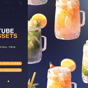 Vtuber Assets Cocktail Trio / Vtube / Vtubing / Twitch / Kawaii / Manga / Schattig / Cup / IJs / Café