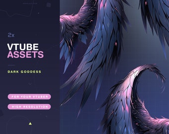 Vtuber Assets Dark Goddess / Vtube / Vtubing / Twitch / Kawaii / Manga / Cute / Angel / Watercolor / Feathers / Demon