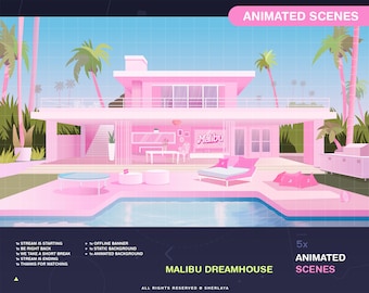 5x Animated Scenes Malibu Dreamhouse / Background / Screens / Girly / Pink / Poolhouse / American Dream / Sunny / Pool / Florida / Summer