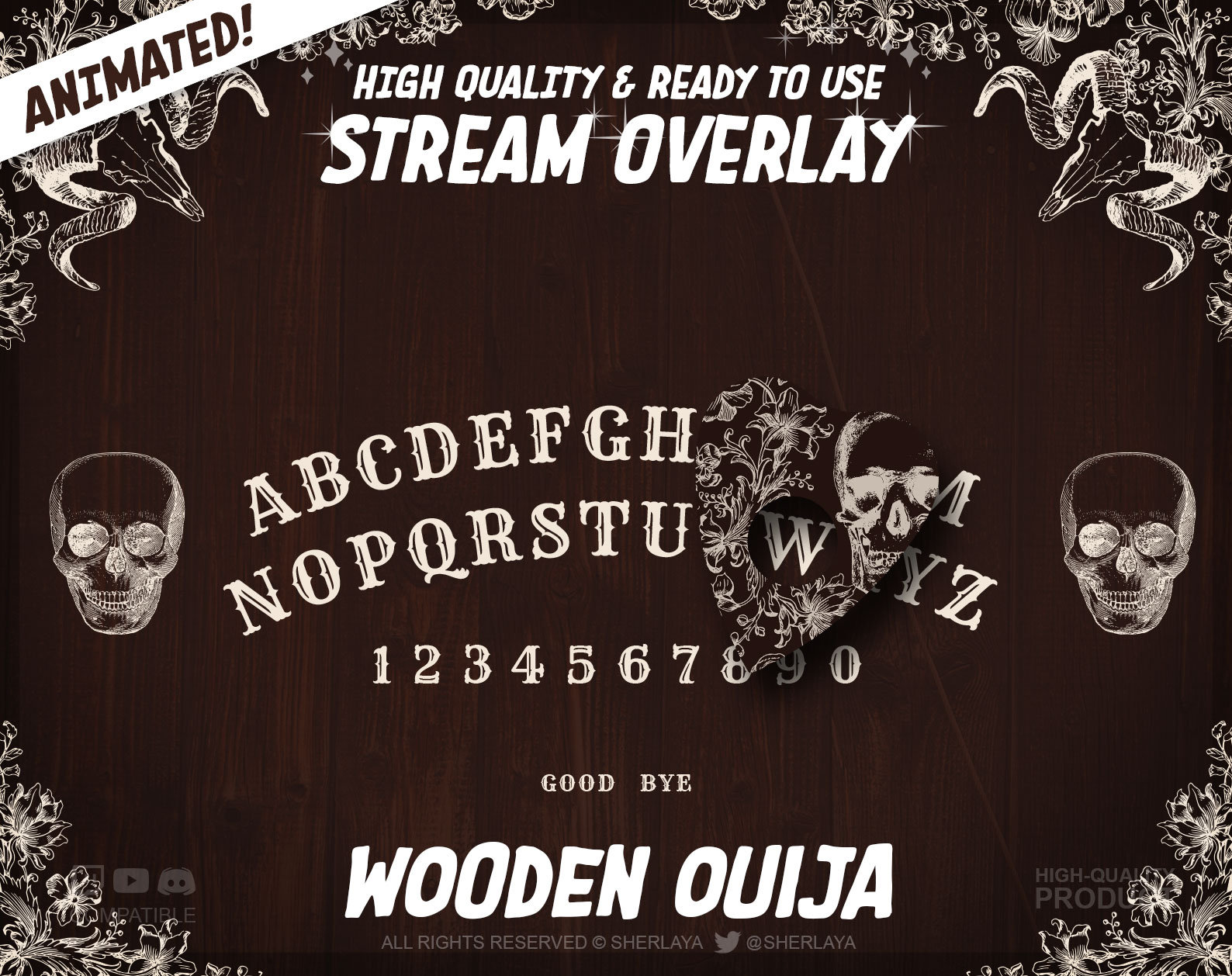 Animated Overlay Wooden Ouija / Board / Halloween / VTuber / VTuber friendly / Wicca / Halloween / October / Horror / Skull / Hallows Eve
