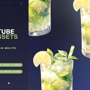 Vtuber Assets Virgin Mojito / Vtube / Vtubing / Twitch / Kawaii / Manga / Cute / Cup / Watercolor / Cafe / Cocktail