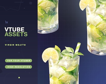 Vtuber Assets Virgin Mojito / Vtube / Vtubing / Twitch / Kawaii / Manga / Cute / Cup / Watercolor / Cafe / Cocktail