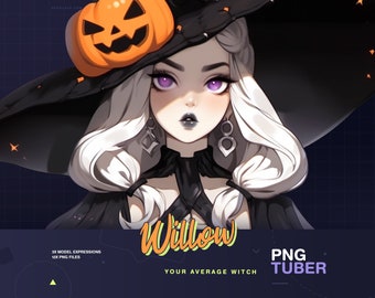 PNG Tuber Willow Tu bruja promedio / PNGTuber / Activo / Modelo / VTuber / Vtube / Cabello largo / Morado / Mujer / Halloween / Bruja