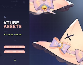 Vtuber Assets Hat Witched Cream / Vtube / Vtubing / Twitch / Kawaii / Manga / Cute / Angel / Watercolor / Head