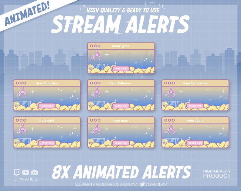 7x Animated Alerts Grab A Chick / Fun Fair / Pastel / Overlay / Border ...