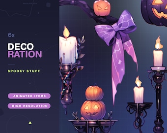 6x Animated Decoration Stream Asset Spooky Stuff / Halloween / Witchy / VTuber / Cute / Shadows / Party / Vtube / Kawaii / Animated /