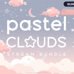Pacote Twitch Pastel Clouds Stream Celestial / Flor de Cerejeira / Primavera / Pastel / Menta / Sobreposição / Kawaii / Sonhador / Animado / Roxo