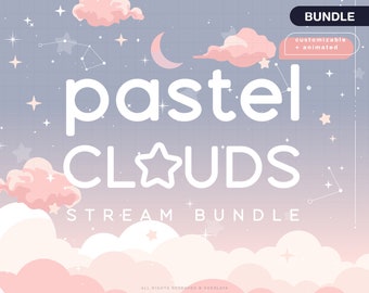 Twitch Pastel Clouds Stream Package Celestial / Cherry Blossom / Spring / Pastel / Mint / Overlay / Kawaii / Dreamy / Animated / Purple