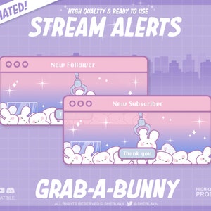 7x Animated Alerts Grab A Bunny / Fun Fair / Pastel / Overlay / Border / Alert / Kawaii / Twitch / Pixel / Rabbit / Pink / Rose