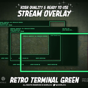 3x Stream Overlay Retro Terminal Green / Vintage / VGA / Pixelart / DOS / Terminal / Computer / Fallout / Apocalypse / Atomic