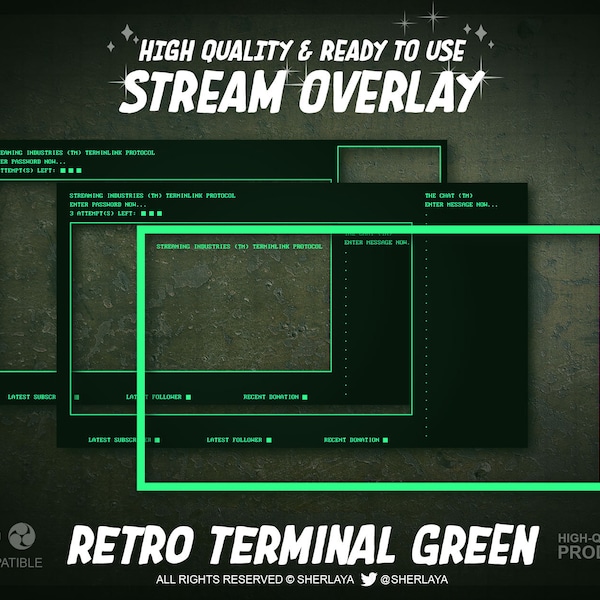 3x Stream Overlay Retro Terminal Green / Vintage / VGA / Pixelart / DOS / Terminal / Computer / Fallout / Apocalypse / Atomic