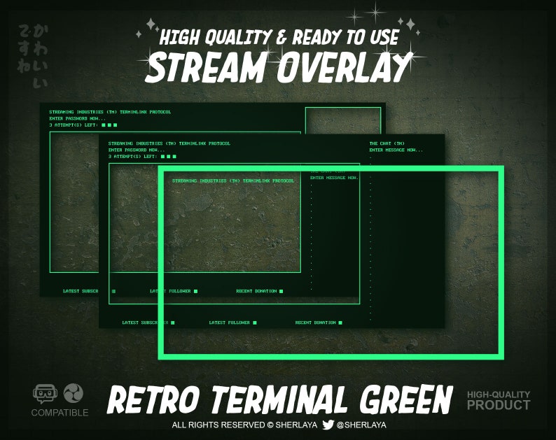 3x Stream Overlay Retro Terminal Green / Vintage / VGA / Pixelart / DOS / Terminal / Computer / Fallout / Apocalypse / Atomic image 1