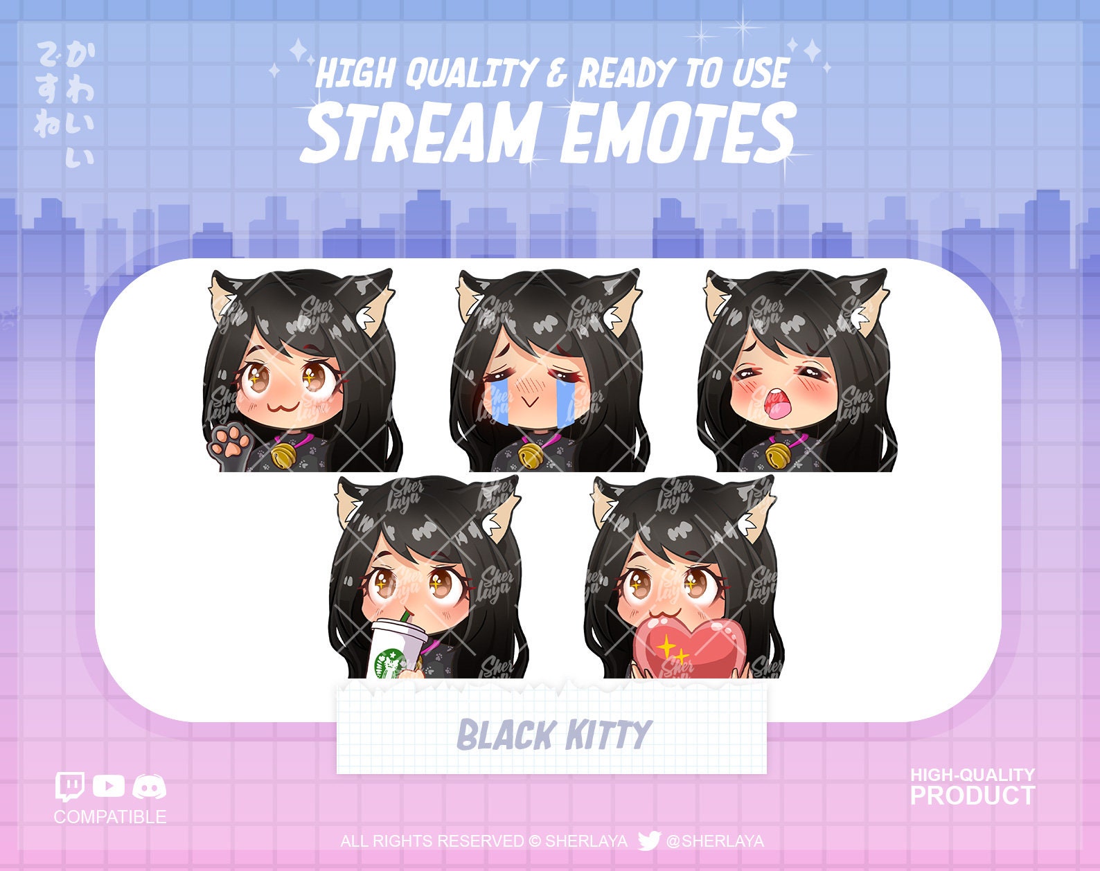 Twitch Emotes Black Hair Brown Eyes Tan Chibi Girl Emotes Pack