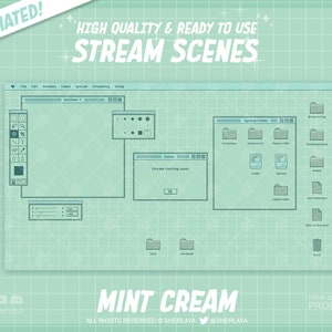 4x Stream Screens Mint Cream Retro / Cute / Pastel / Frame / Border / Camera / Kawaii / Twitch / Pixel / Stream
