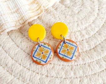 Italian tile dangle earrings, Sicilian tile earrings, Vietri majolica earrings, Mediterranean earrings, Tuscany earrings, Amalfi coast gift