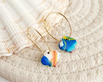Colorful mismatched hoop earrings, Arabesque hoop earrings, Lightweight gold hoop earrings, Moroccan tile earrings, Italian multicolor hoops