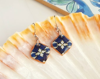 Boucles d'oreilles carreaux bleus, boucles d'oreilles carreaux italiens, boucles d'oreilles art de la côte amalfitaine, boucles d'oreilles méditerranéennes, boucles d'oreilles pendantes azulejos, cadeau pour les amoureux de l'Italie