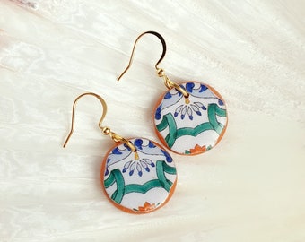 Italian style earrings, Mediterranean tile earrings, Amalfi coast art earrings, Sicilian dangle earrings, Majolica Polymer clay earrings