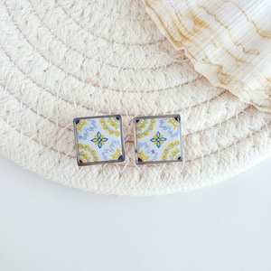 Vietri tile earrings, Amalfi coast art earrings, Portuguese tile earrings, Terracotta clay earrings, Azulejo stud earrings, Majolica jewelry
