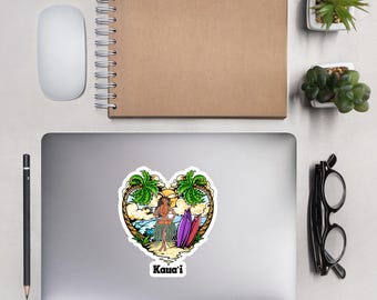 Pegatina Kauai / Corazón Kauai / Calcomanía de Hawaii / Computadora portátil / Botella de agua / Cuaderno / Equipaje / Vaso / Múltiples tamaños