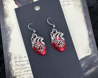 Red Anatomical Heart Dangle earrings