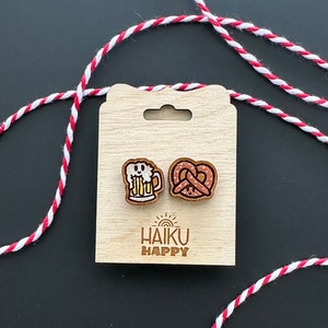Duo de boucles d&#39;oreilles à tige bière et bretzel Kawaii