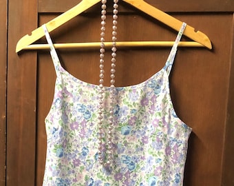 Handmade Short A-Line Bias Cut Grey Floral Print Cotton Blend Slip Dress