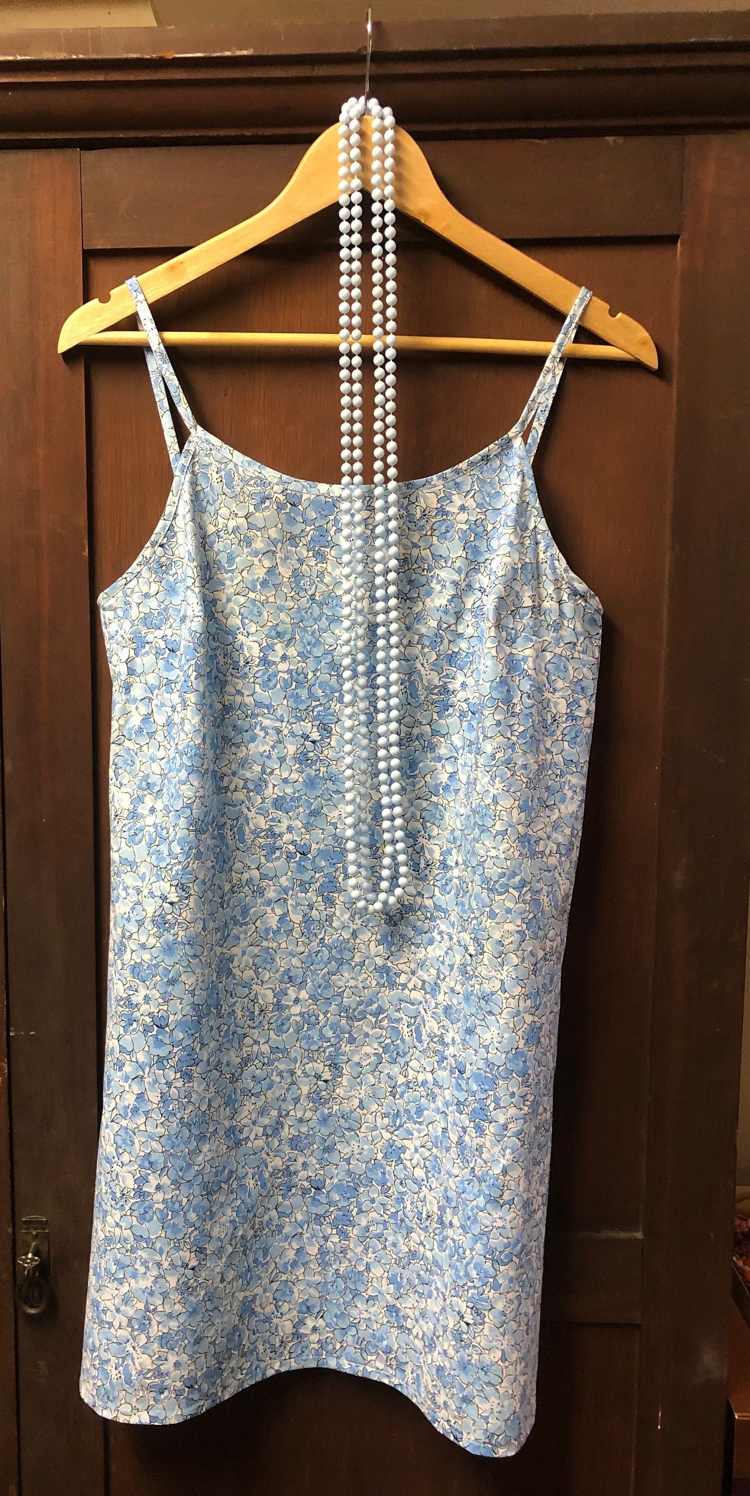 Handmade Short A-line Bias Cut Blue Floral Print Cotton Blend Slip Dress -  Etsy