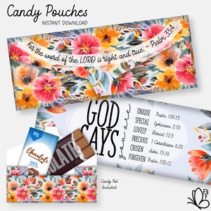 Afdrukbare christelijke cadeaus: wikkels voor snoeprepen, bijbeltekst, zondagsschoolchocoladegunsten, zakjes in portemonnee-stijl (directe download)