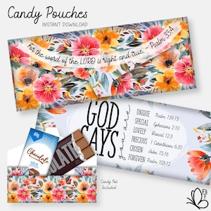 Floral God Says Chocolate Pouch | Bible Scripture Candy Wrapper | Candy Bar Envelope | Church & Sunday School Gift | Instant Download