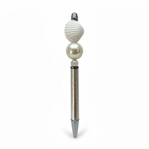 Seashells and Pearls Beaded Silver Ballpoint Pen - Coastal- Beach