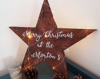 Christmas Eco Personalised Wooden Star Sign. Star decoration / door wreath