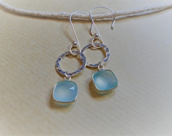 Chalcedony and sterling silver earrings / / square and round