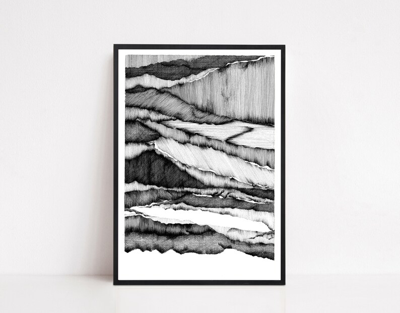 A3/A4 GICLEE Limited Edition print, Monochrome Contemporary Abstract drawing image 2