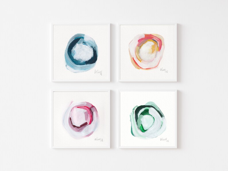 Colourful Abstract contemporary square paintings on paper Buy all 4